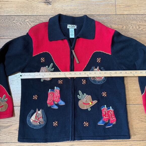 Tiara International Vintage Cardigan SZ M Zip Equestrian Western Rodeo Teacher - Picture 9 of 10